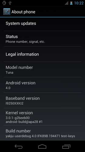 Galaxy Nexus About, Ice Cream Sandwich