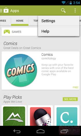 Google Play Store 4.4 Menu