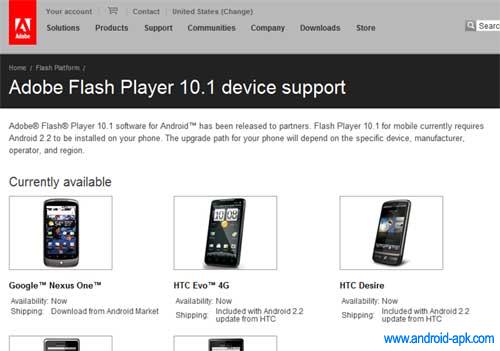 支援Flash Player 10.1 Andorid 手機