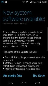 Moto G 1st Gen Android 5.0 Lollipop