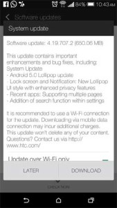 HTC One M8 Lollipop Update