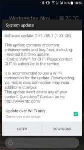 HTC U11 Android 8.0 Oreo 升级