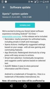 Sony Xperia XZ Android 8.0 Oreo