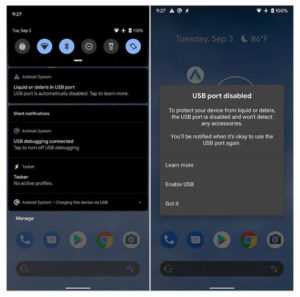 Android 10 USB Port Warning