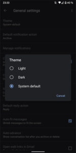 Gmail Dark Theme Settings