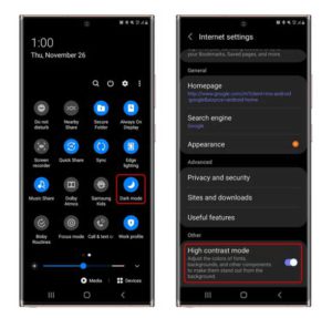 Samsung Internet 13 High Contrast