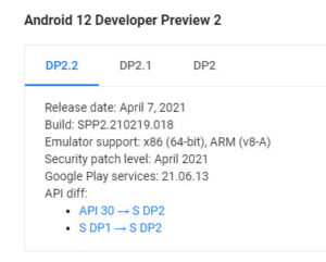 Android 12 Deverloper Preview 2.2