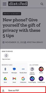 Firefox for Android Save as PDF 功能