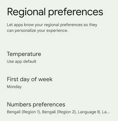 Android 14 Regional Preferences