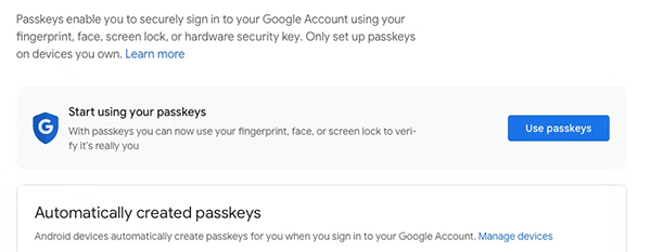 Google Account Passkeys