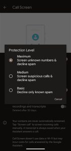 Google Pixel Call Screen Protection Level