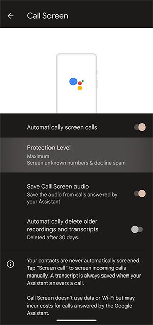 Google Pixel Call Screen Settings