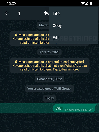 WhatsApp Beta 編輯訊息功能