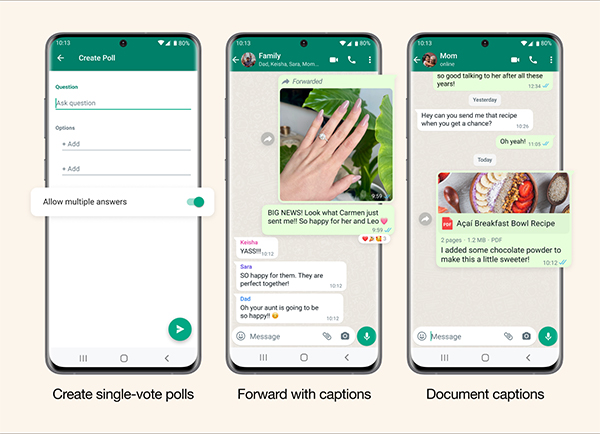 WhatsApp 多項功能改進: 投票、轉寄、分享文件