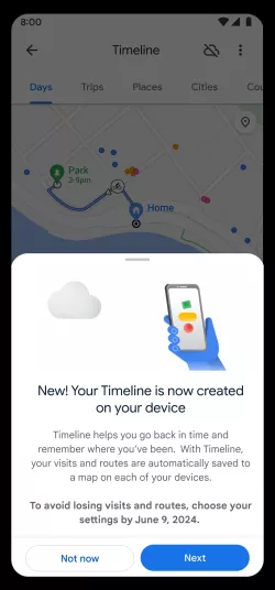 Google Maps Timeline on device