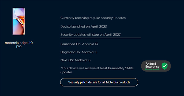 Motorola Edge 40 Pro Android 16