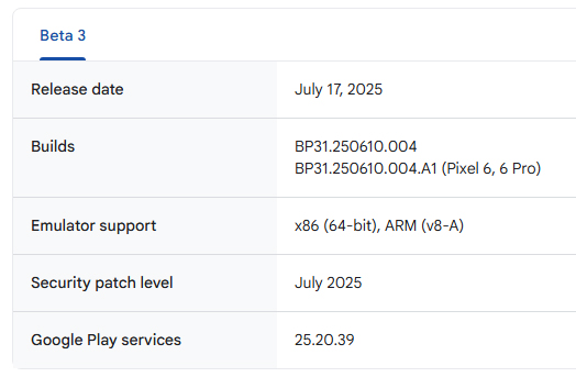 Android 16 QPR1 Beta 3