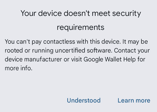 your device does not meet security requirements