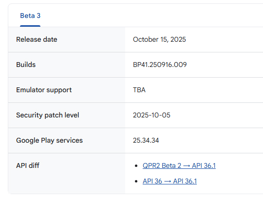 Android 16 QPR2 Beta 3