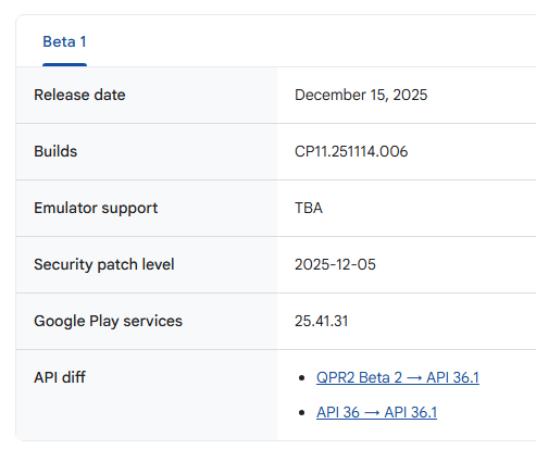 Android 16 QPR3 Beta 1