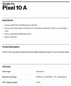 Pixel 10a 規格
