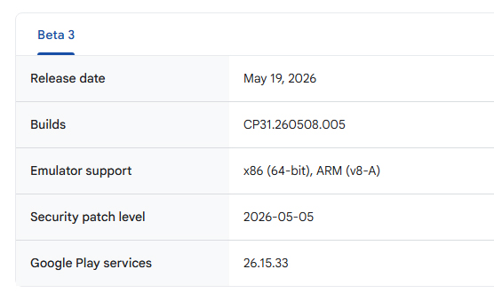 Android 17 QPR1 Beta 3