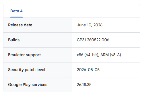 Android 17 QPR1 Beta 4