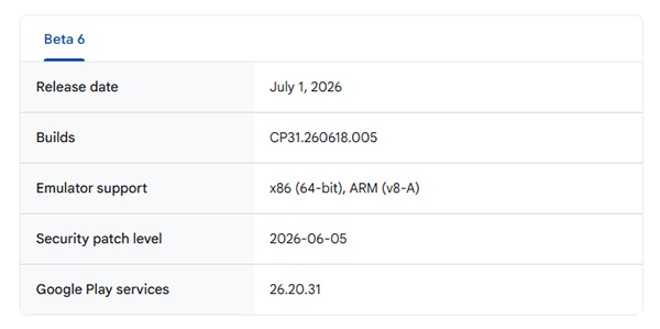 Android 17 QPR1 Beta 6